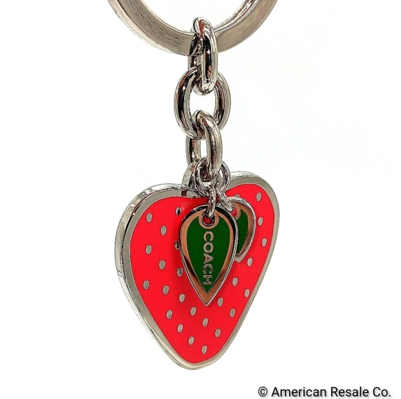 RARE COACH Vintage Strawberry with Red Signature Enamel Keychain Fob Purse Charm - Picture 1 of 5
